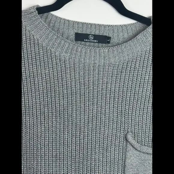 Lillusory Gray Knit Sweater with Pocket size Large - Picture 2 of 5